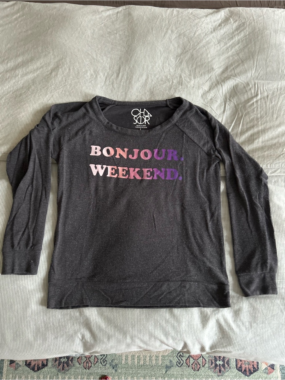 Chaser Bonjour Weekend Graphic Sweatshirt Charcoal Grey